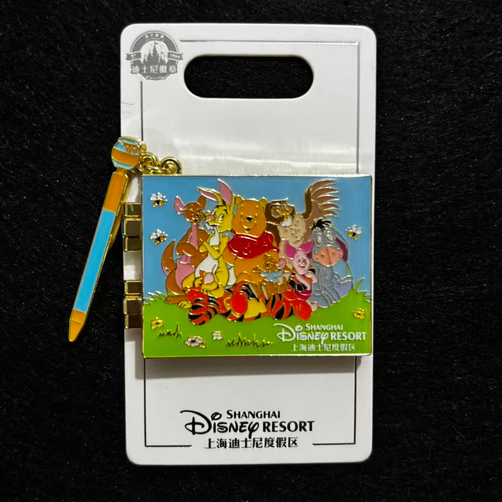SHDL - Winnie the Pooh & Friends Hinged Sketchbook Pencil Dangle Pin | Shanghai Resort Exclusive