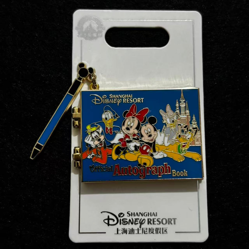 SHDL - Mickey & Friends Official Autograph Book Hinged Pencil Dangle Pin | Shanghai Resort Exclusive