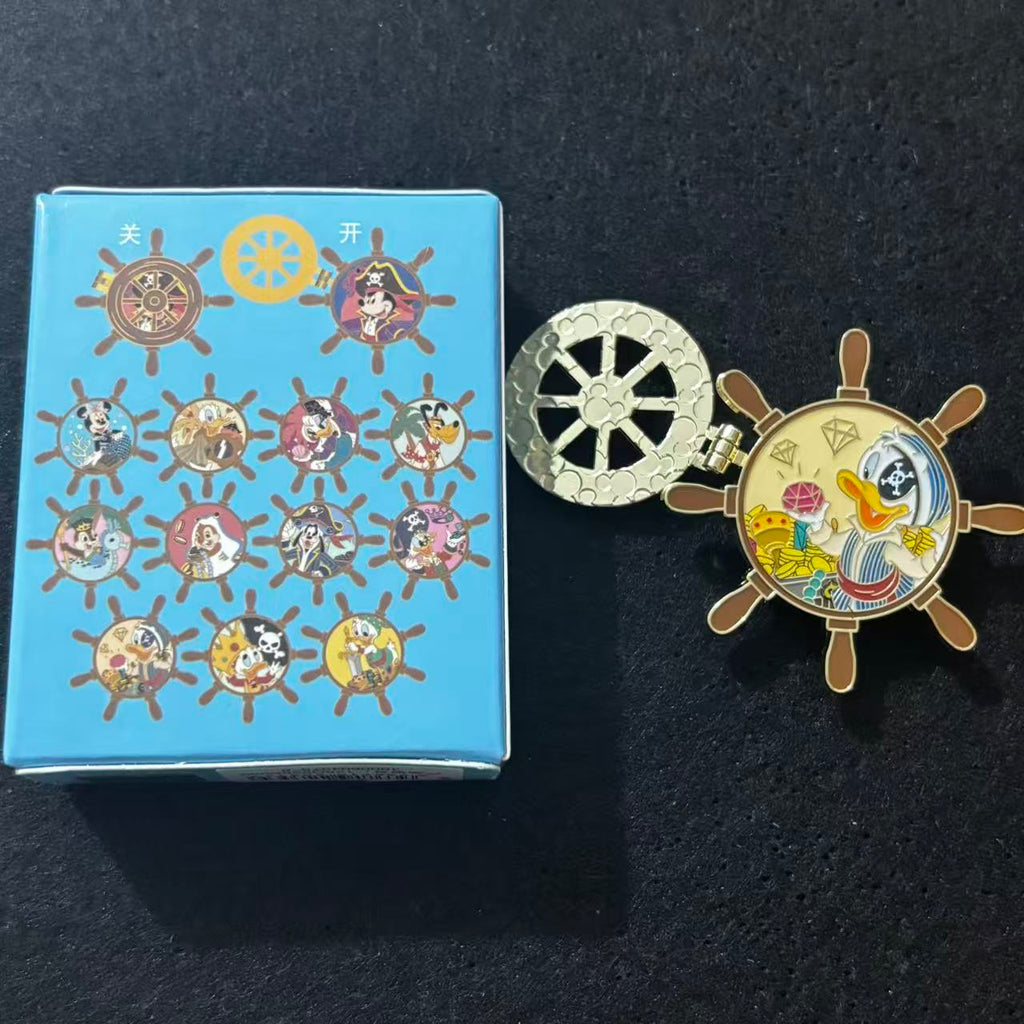 SHDL – Mickey & Friends Pirates Hinged Ship’s Wheel Mystery Pin Blind Box | 2025 Shanghai | 1 Random Pin