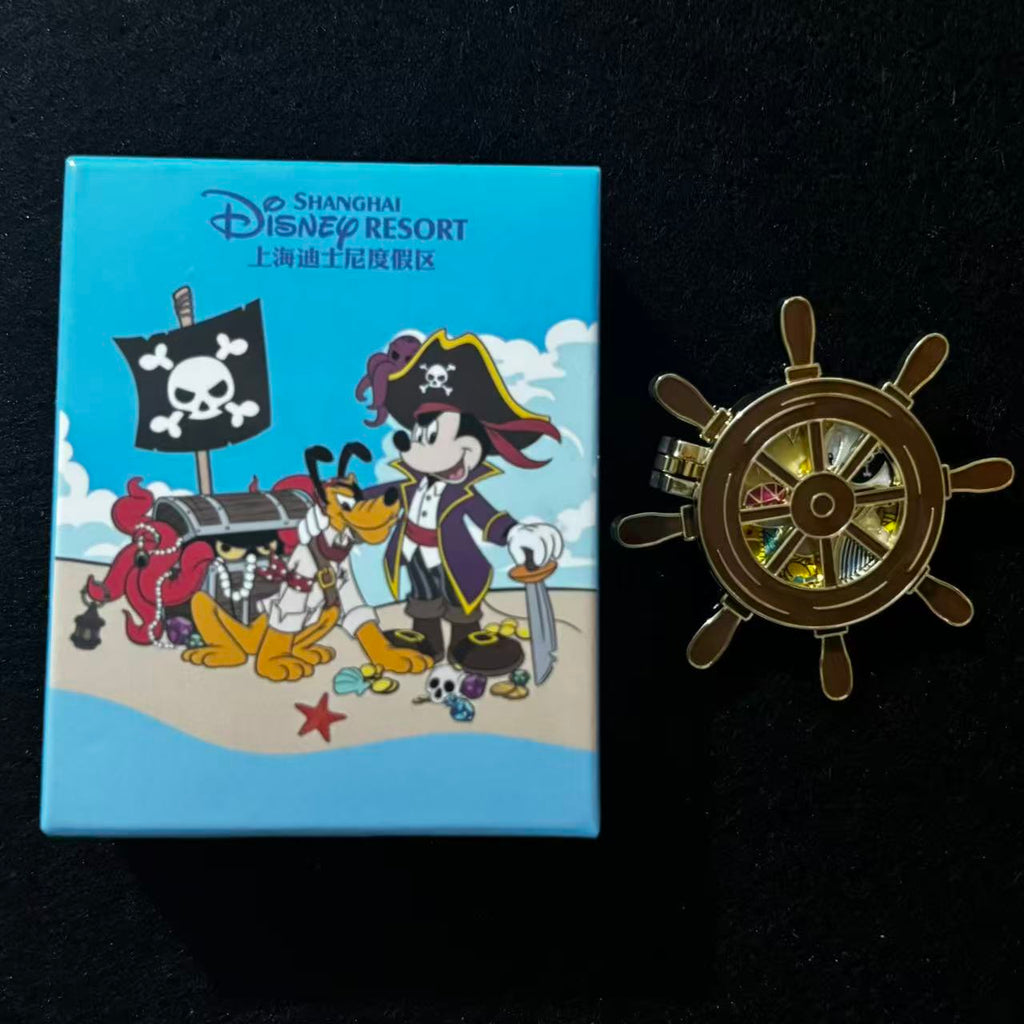 SHDL – Mickey & Friends Pirates Hinged Ship’s Wheel Mystery Pin Blind Box | 2025 Shanghai | 1 Random Pin