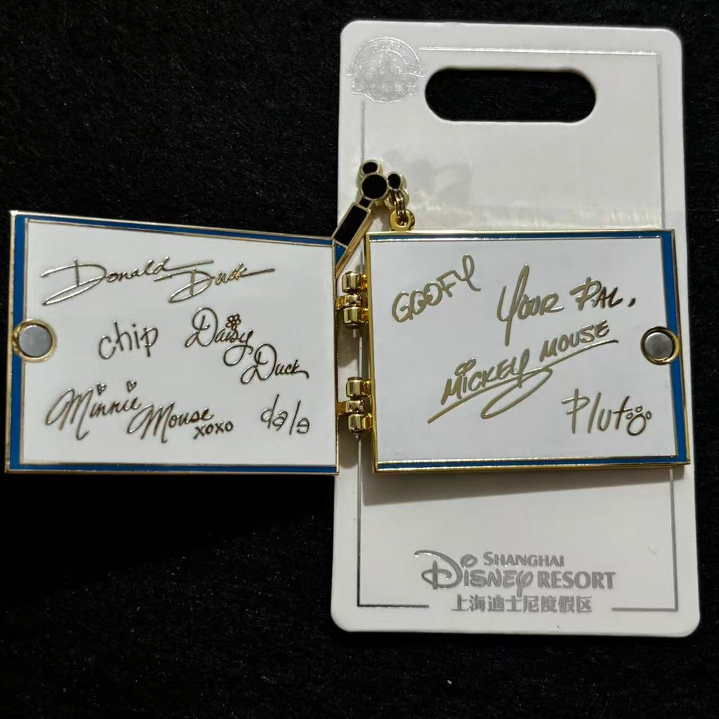 SHDL - Mickey & Friends Official Autograph Book Hinged Pencil Dangle Pin | Shanghai Resort Exclusive